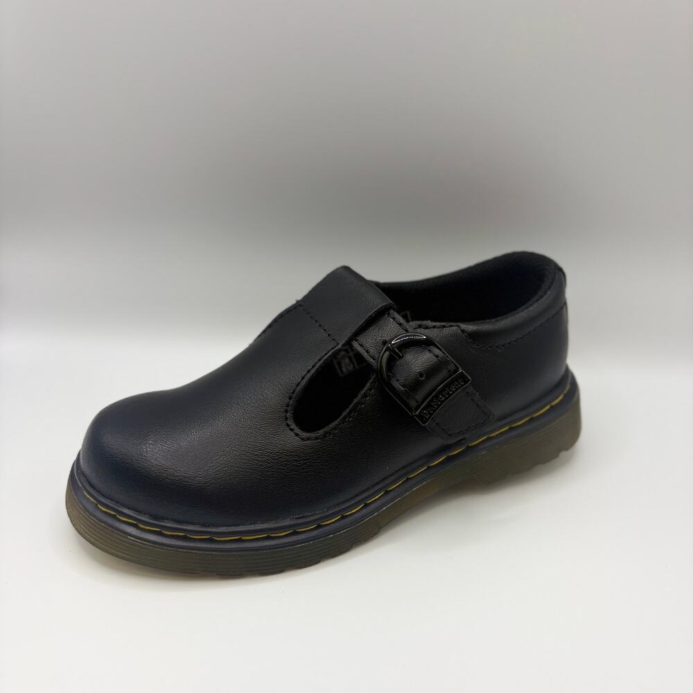 Dr. Martens Black Leather Mary Janes  Polley T-bar Yellow Stitching NWT Girls 11
